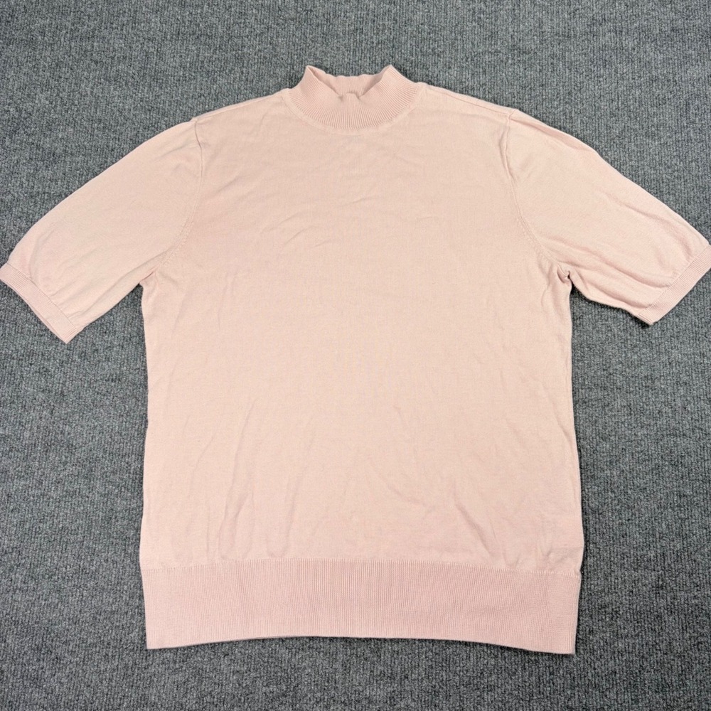 Chaps Womens Pink Short Sleeve Mock Neck Cotton Knit Sweater Top Size Large